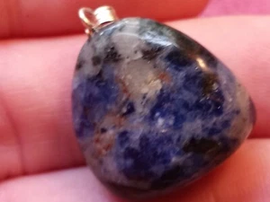Natural Blue Polished Stone Pendant. Great details on this Natural Stone. Gift - Picture 1 of 5