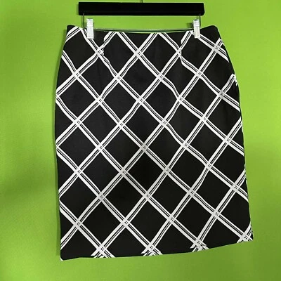 ALFANI Mujer FALDA LÁPIZ Talla 12 L Elástica Rayas Cuadros Negro Blanco Foto 1 de 4