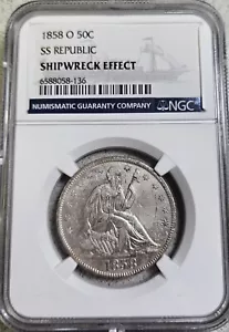 1858-O SS Republic NGC Shipwreck Effect! Seated Liberty Half Dollar - Picture 1 of 2