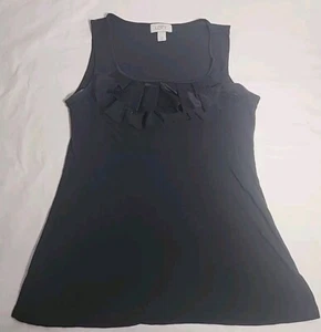 Ann Taylor Loft Black Ruffled Sleeveless Scoop Neck Cami Size XS - Picture 1 of 6