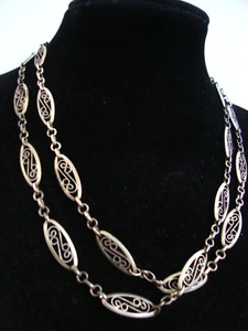 Vtg 925 Sterling Silver Long Sautoir Filligree Massive Chain Necklace SIGNED - Picture 1 of 8
