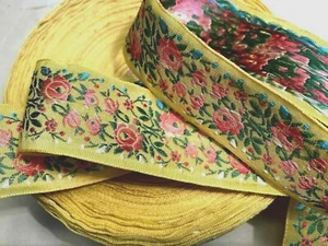 vintage silk embroidered 1940s flowers 1.25" trim ribbon 1yd made in France - Picture 1 of 4