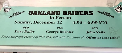 约翰·维拉 复古 OAKLAND RAIDERS 签名海报横幅亲笔签名 1993 年 4 英尺。 — 第 1/4 张图片
