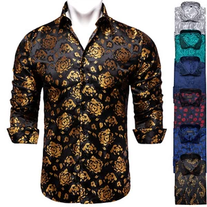 Men's Shirts Long Sleeve Casual Button Down Dress Shirt Silk Paisley Floral Top - Picture 1 of 52