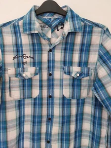 Cherokee Blue Checked Buttoned Long Sleeve 100% Cotton Mens Shirt UK S - Picture 1 of 16