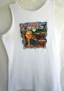 HARLEY DAVIDSON..WHITE..TANK TUNIC..TOP..RHINESTONES..REDDING CA..USA..sz 1X - Picture 1 of 6