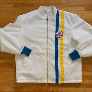 70s VINTAGE WHITE FORD COBRA RALLY RACING JACKET SZ L FLEECE LINED 80s SHELBY