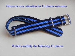 18 mm BRACELET OTAN MILITAIRE BLEU ET NOIR IDEAL DIVER LIP NAUTIC YEMA lip - Picture 1 of 13