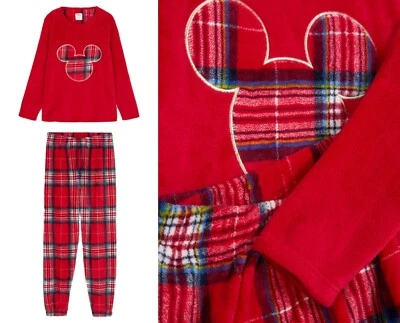 Disney Damen Schlafanzug Pyjama Mickey Micky Maus Hausanzug Fleece Weihnachten - Bild 1 von 4