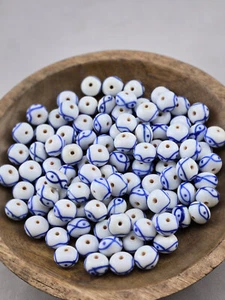 200+ PCS ROUND WHITE BLUE GLASS BEADS JEWELRY CRAFT MAKING LOOSE BEADS - Picture 1 of 5