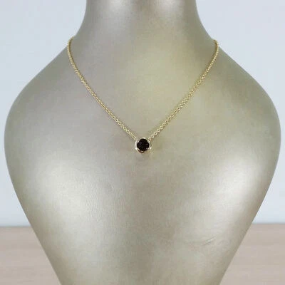 14k Yellow Gold Natural Smoky Quartz Bezel Necklace on 14k Yellow Gold Chain - Image 1 of 4