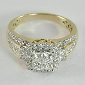 3Ct Princess Cut Lab Created Diamond 14K Gold Finish Engagement Cluster Ring - Picture 1 of 6