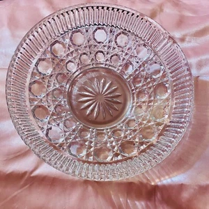 Vintage Indiana Glass Windsor Buttons & Cane Crystal Candy Dish Bowl 7.5” - Imagen 1 de 6