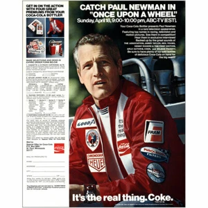 1971 Coca Cola: Paul Newman In Once Upon a Wheel Vintage Print Ad - Picture 1 of 1