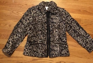 CHICO'S Faux Animal Fur & Leather UNIQUE Leopard Peacock Jacket Sz 1 M 👗#c6 - Picture 1 of 7
