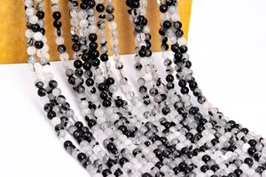 Natural Black Rutile Quartz Gemstone 6 MM Round Smooth Beads Strand 15.5" - Picture 1 of 6