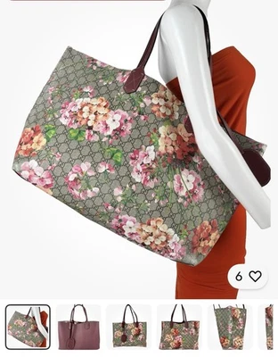Gucci Auth Medium Reversible PVC Leather Blooms GG Supreme Monogram Bag Tote - Image 1 of 4