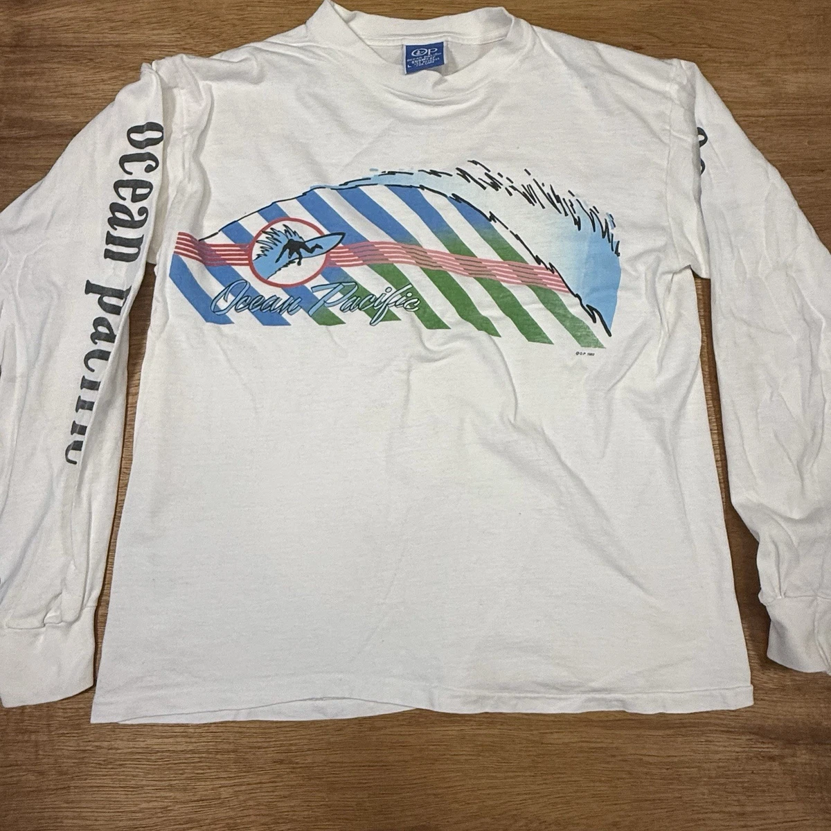 スケートボード Ocean Pacific Gray antique vintage old Vintage 70s Ocean Pacific Surf Skate Shirt Mens L Board Stripe