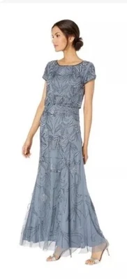 Vestido de noche formal blusa adornada azul polvoriento Adrianna Papell para mujer 12 Foto 1 de 4