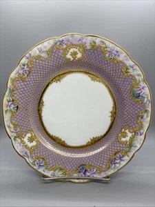 Haviland Limoges 9" Plate Raised Gold Enamel Lattice Purple Violets - Picture 1 of 10