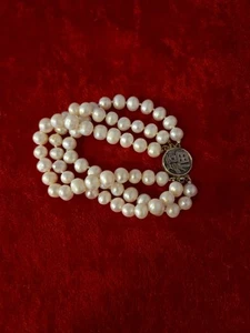 Vintage Armband 3 Strang weiße Zuchtperlen gestempelt 925 - Bild 1 von 11