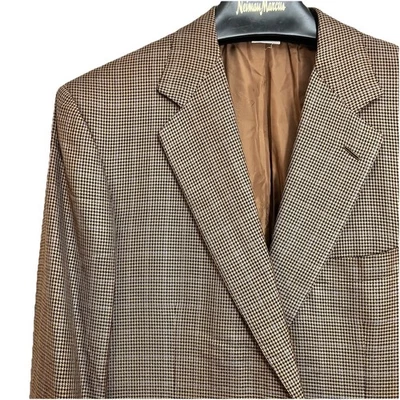Abrigo deportivo Brioni para hombre talla 42R marrón azul a cuadros Neiman Marcus blazer vintage Foto 1 de 4