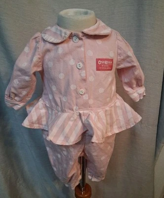 Vintage Osh Kosh Romper Peplum Polka Dot Stripes Rare Girls 6 - 9 mo. USA - Image 1 of 4
