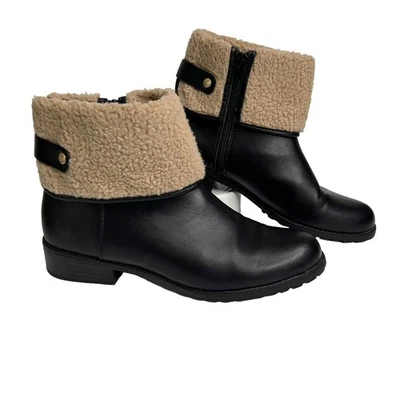 Style & Co. Beana Black Vegan Leather Faux Fur Trim Ankle Boots Wmns 8.5M  - Image 1 of 4
