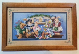 Home Interiors Gott segne unser Zuhause Bild Bären Hasen Quilt Efeu Land 22x14 - Bild 1 von 8