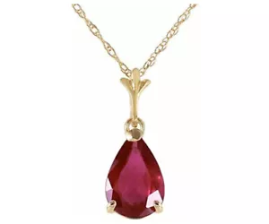 14k Solid Yellow Gold 1.75 Ct Pear-Shaped Ruby Drop Pendant Necklace Genuine - Picture 1 of 5