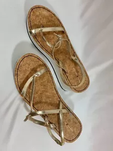 Zapatos Tommy Hilfiger Oro Gladiador Cuña Verano Sandalias Tacones con Tiras Talla 9 - Imagen 1 de 7