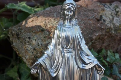 RE0316 AR  FIGURINE STATUETTE VIERGE  ARGENT  25 CM  JESUS RELIGIEUX  LOURDES - Photo 1/4