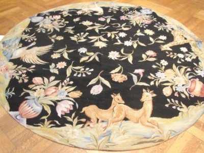 Round Needlepoint Hand-Woven 6x6 Nature Wildlife Modern Area Rug PIX-10333 - Image 1 of 4