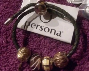 AUTHENTIC Zales PERSONA Leather CHARM BRACELET 3 BEADS & Spacer lot + BOX - Picture 1 of 2