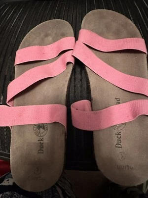Sandalias Cabeza de Pato 3 Tiras EE. UU. 8 Rosa Elásticas Tan Cómodas Foto 1 de 4