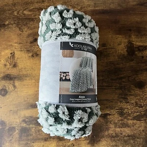 Koolaburra By Ugg Alaia Leopard Sherpa Throw Blanket Mineral Dark Green NEW - Picture 1 of 6