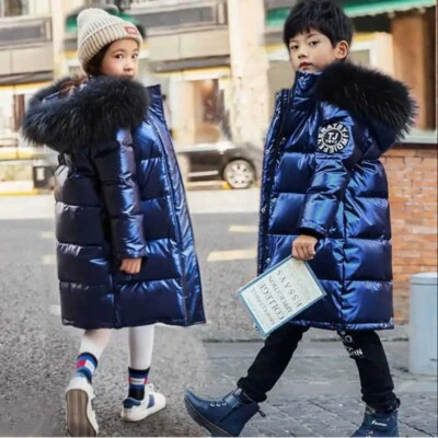 Girls Boys Lined Padded Winter Parka Coat Faux Fur Hooded Jacket Age 8-15 school - Image 1 of 4