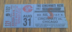 BASEBALL TICKET STUB CINCINNATI REDS Chicago Cubs August 31 1983