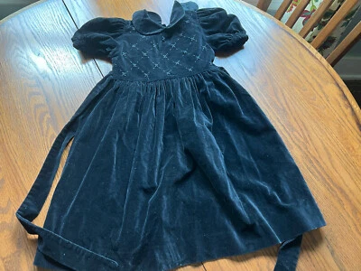 Vestido vintage Sophie Dess Creations Paris meninas 6 veludo preto colarinho Peter Pan - Imagem 1 de 4