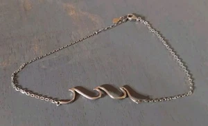 Ocean Wave Ankle Bracelet S925 Sterling Silver Adjustable Anklet - Picture 1 of 4