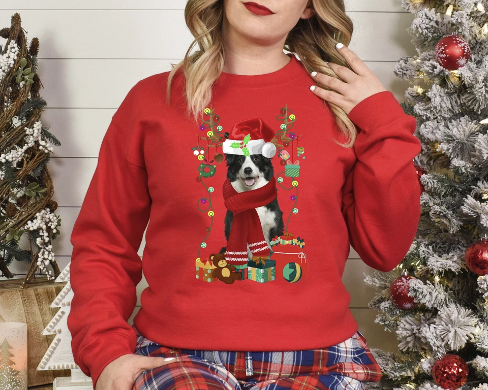 Xmas Sweatshirt Border Collie Dog Christmas Jumper Sweater Day Stocking Filler - Image 1 of 1