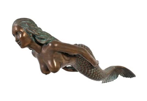 Mermaid Swimming Bronze Figure Hanging 48"L Large Sculpture Shaped Ceiling Verde - Picture 1 of 4