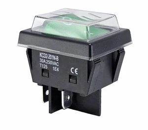 Interruttore a bilanciere verde 30A 250V~ con coperchio impermeabile, 4pin illuminato - Foto 1 di 8