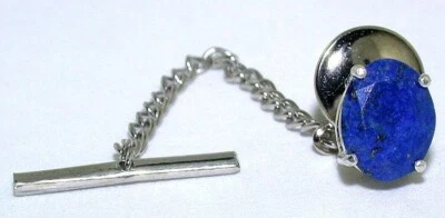 10x8 Oval Lapis Lazuli Gemstone Gem Stone Sterling Silver Tie Tack ESTT309 - Image 1 of 2