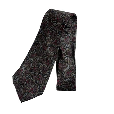 Vintage Yves Saint Laurent Tie Silk 80s Gray Red Teal Geometric Men's - Image 1 of 4