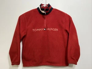 Tommy Hilfiger Men's VTG 1/4 Zip Fleece Y2K Pullover Spell Out Logo Red Size S/P - Picture 1 of 11