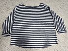 Chaps Women's Striped Gray And White Pullover Raglan Top Size XL 3/4 Sleeves