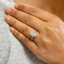 14k White Gold Oval Cut Diamond Engagement Ring Halo Natural Bridal Prong 1.70ct
