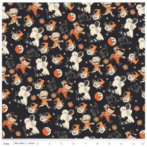 Halloween Fabric - Trick or Treat Witch Ghost Costumes Black Riley Blake 1.30Yd - Picture 1 of 1