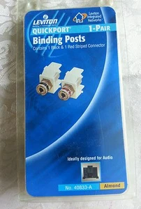 1 Pair Leviton Almond Quickport Audio Speaker Gold Black-Red Binding Posts 40833 - Picture 1 of 4